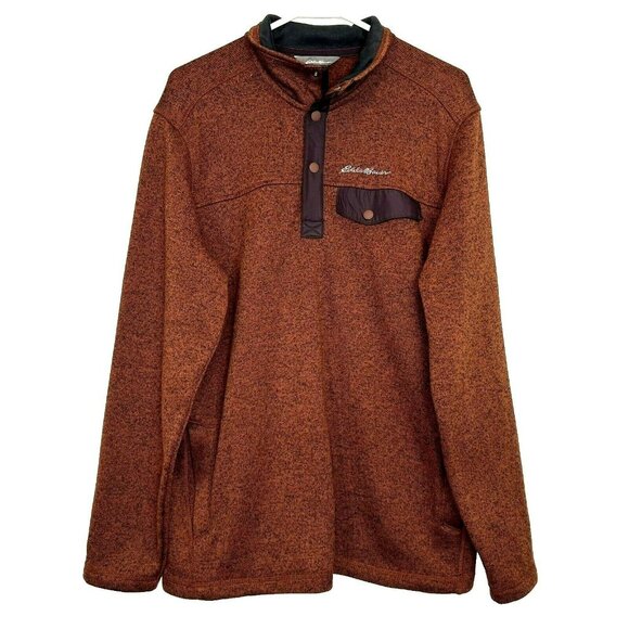 Eddie Bauer Pullover Snap Fleece Men Size Large Brown Better Sweater - Picture 1 of 4